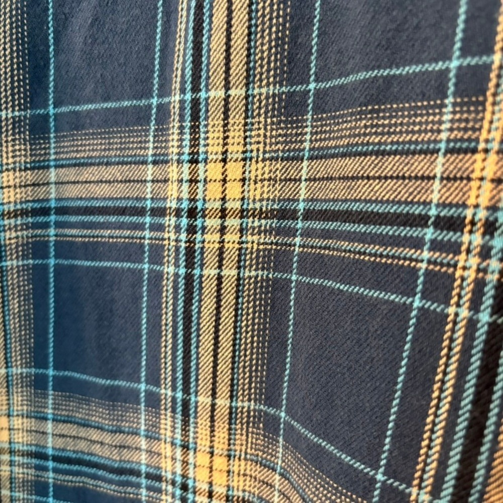 Wrangler Mens XL Blue Plaid Western Pearl Snap Shirt Long Sleeve Raw Hem Grunge - Picture 9 of 16